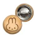 Plush button badge with a cartoon rabbit face design
