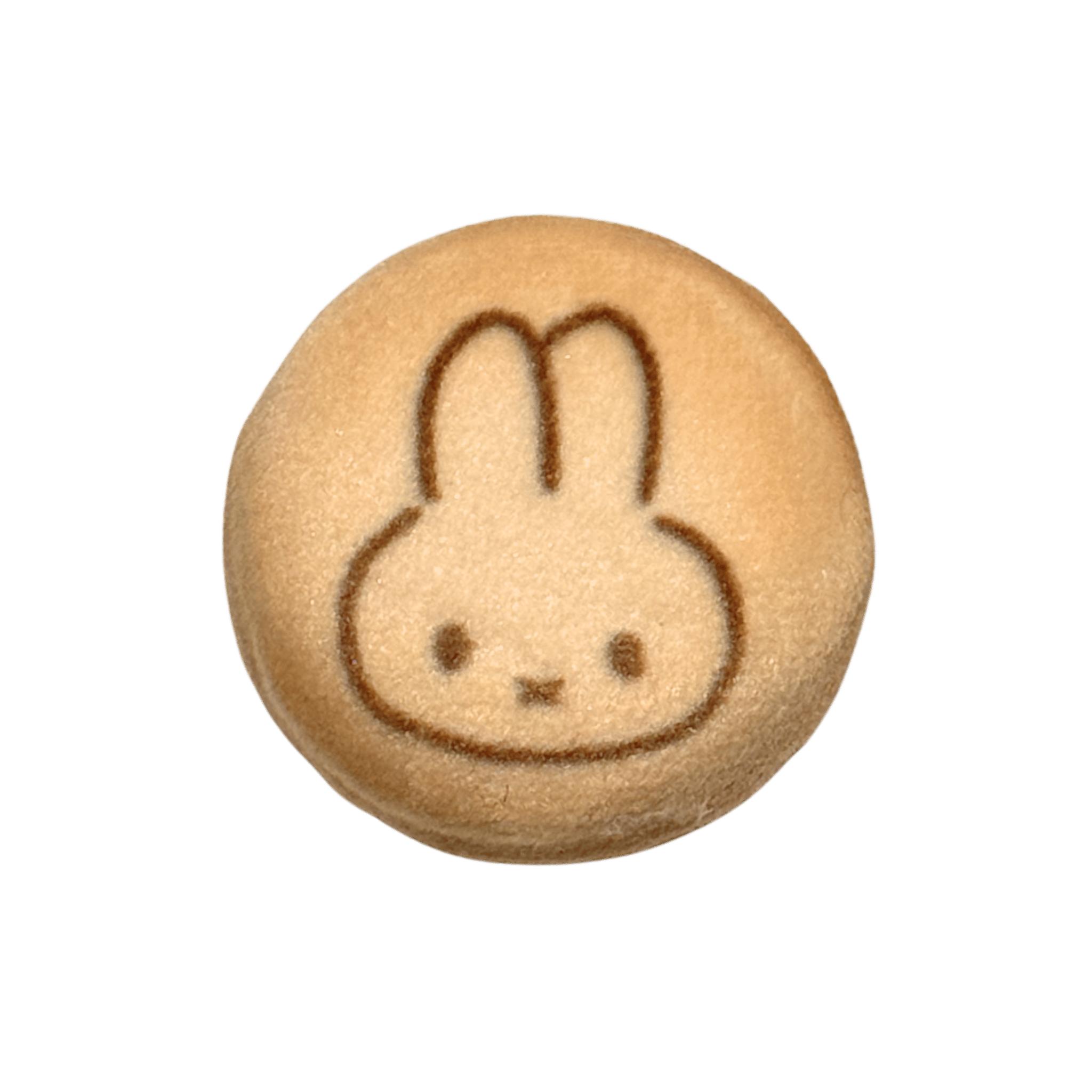 Round cookie with a rabbit face design on a transparent background